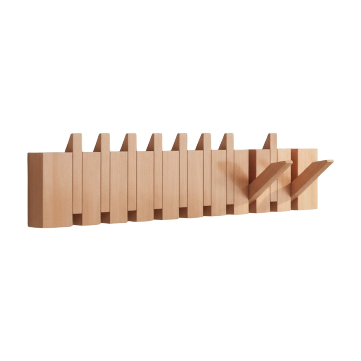 10-Hook Wooden Wall-Mounted Rack with Foldable Hooks - Maisonware