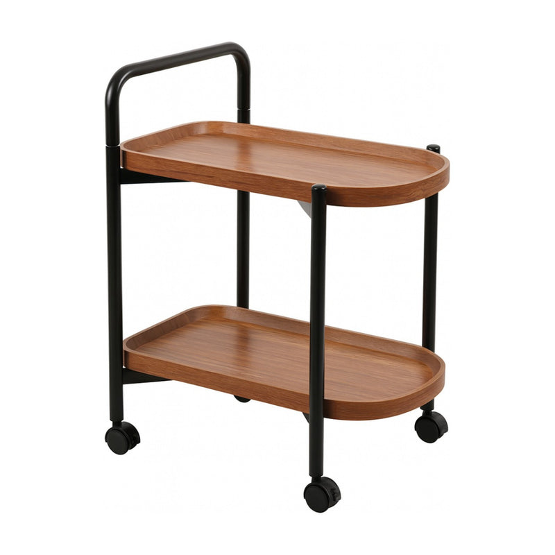 2-Tier Wooden Trolley Cart with Wheels & Handle - Maisonware