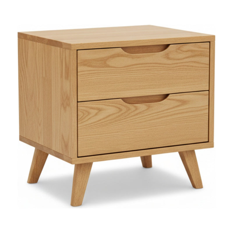 Rubber Wood Bedside Table with 2 Drawers Natural Wood - Maisonware