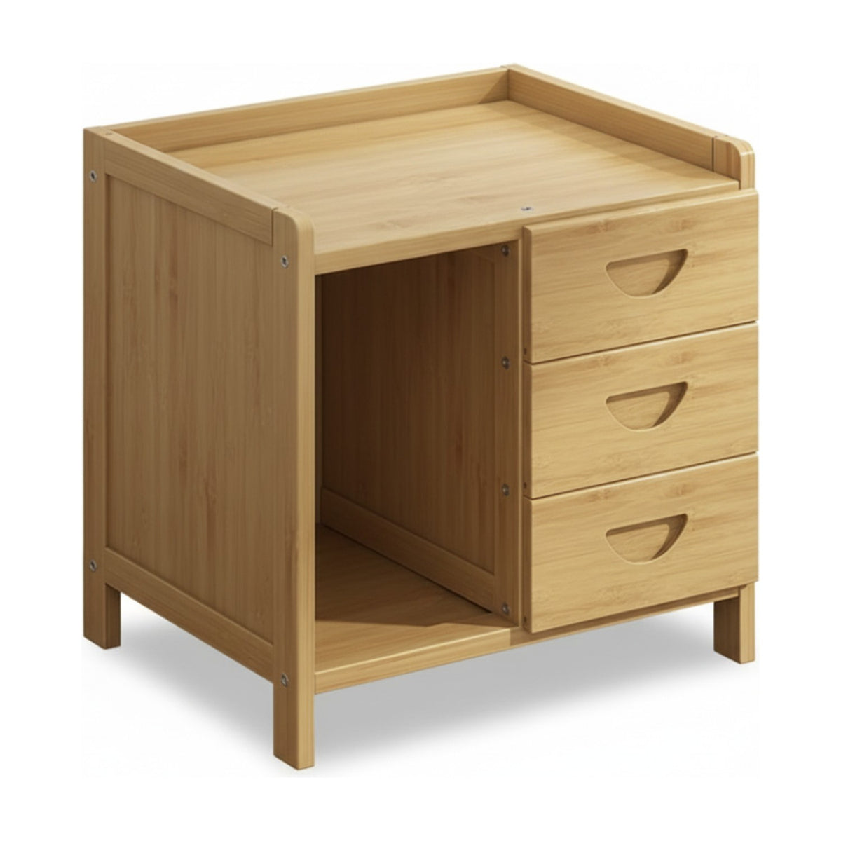Bamboo Side Table with 3 Drawers Natural Bedside Table - Maisonware