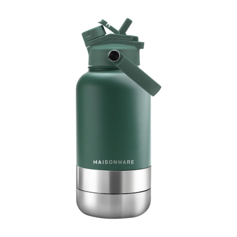 3 Compartment PET Bottle with 4-in-1 Leakproof Lid Dark Green - Maisonware