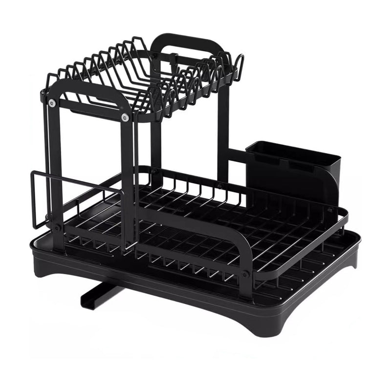 2-Tier Dish Drying Rack with Cutlery Holder & Drainage Spout - Maisonware