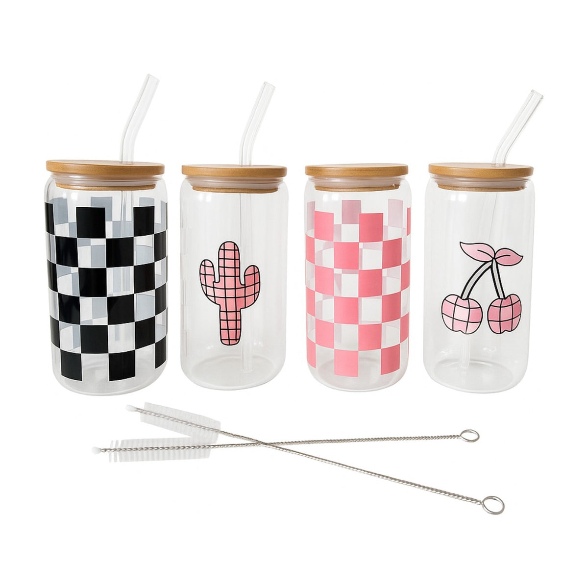 Nordic 4pc 420ml Glass Set with Bamboo Lids & Straws - Maisonware