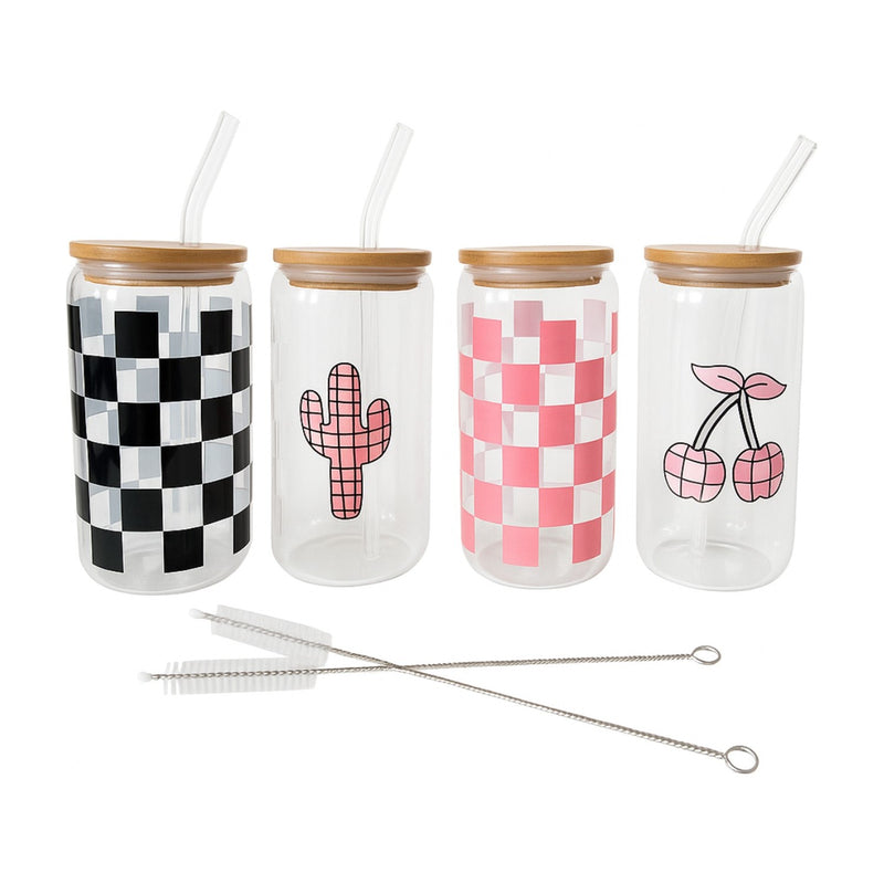 Nordic 4pc 420ml Glass Set with Bamboo Lids & Straws - Maisonware